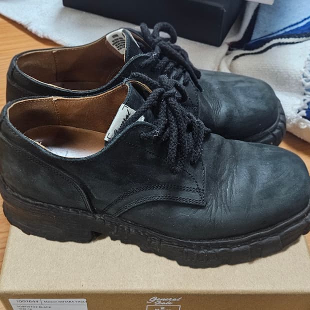 메종 미하라 야스히로 블랙 빈티지 솔 더비슈즈 41