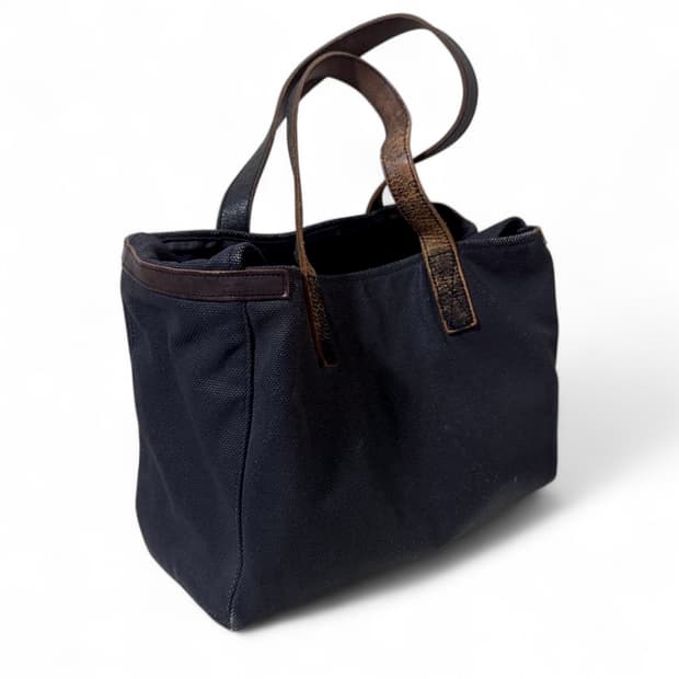 꼼데가르송 크랙 레더 핸들 캔버스 토트백