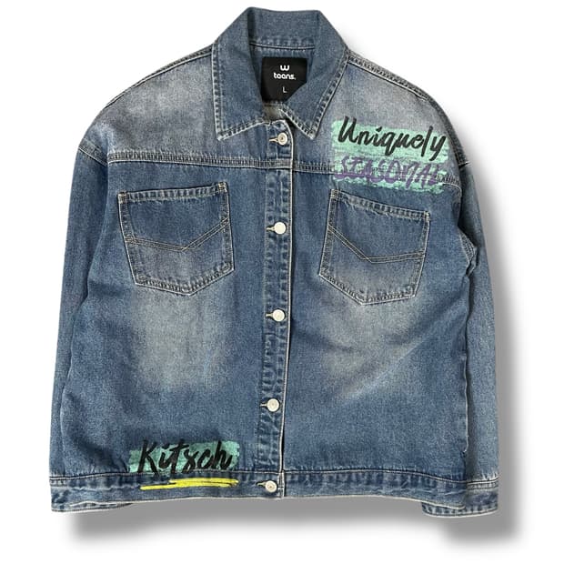 W teens 유니크 나염 프린팅 투포켓 청자켓 L