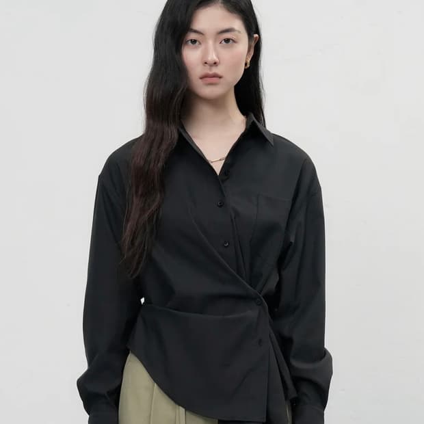 제너럴아이디어 링클프리 루즈핏 랩 셔츠 블랙 m