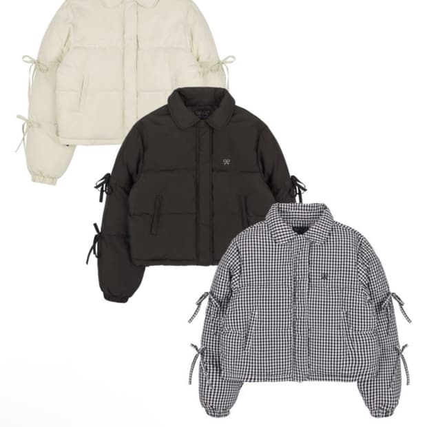 팬시클럽 리본 숏패딩 차콜