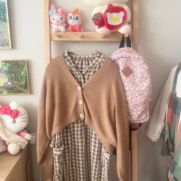 모리걸 빈티지 사만사모스 체크 롱 원피스 set 🧡🤎