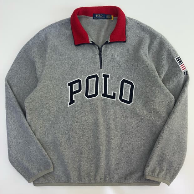 Polo  폴로 랄프로렌 빅로고 성조기 반집업 후리스   