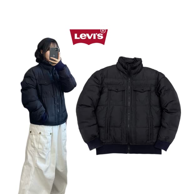 리바이스 하이넥 덕다운 바이커 숏 패딩 블랙