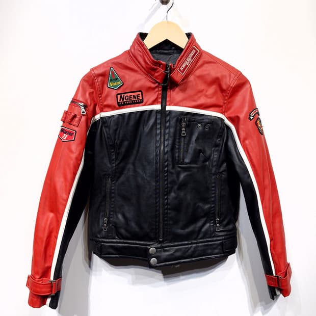 N'GENE 엔진 지퍼 포켓 패치 레더 레이싱 자켓