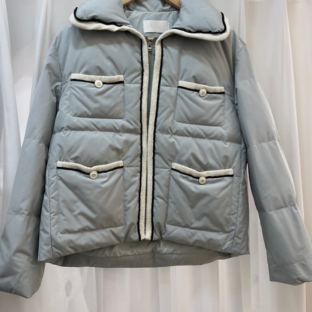 SJSJ 라이트블루 트위드 트리밍 패딩