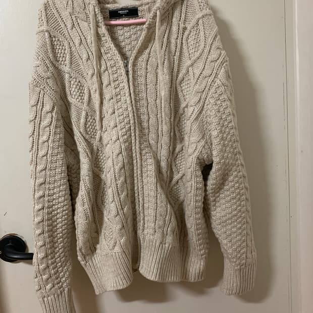 트릴리온 케이블 투웨이 후드 집업 니트 XL 크림