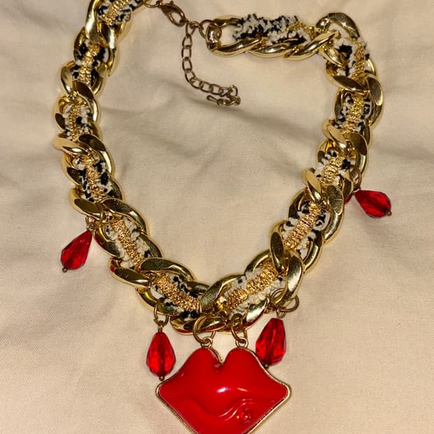 오네갸루 입술 골드 목걸이 체인 큐빅 빈티지 갸루