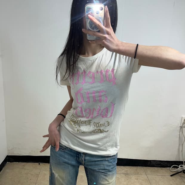 화이트 레터링 Y2K 반팔티셔츠