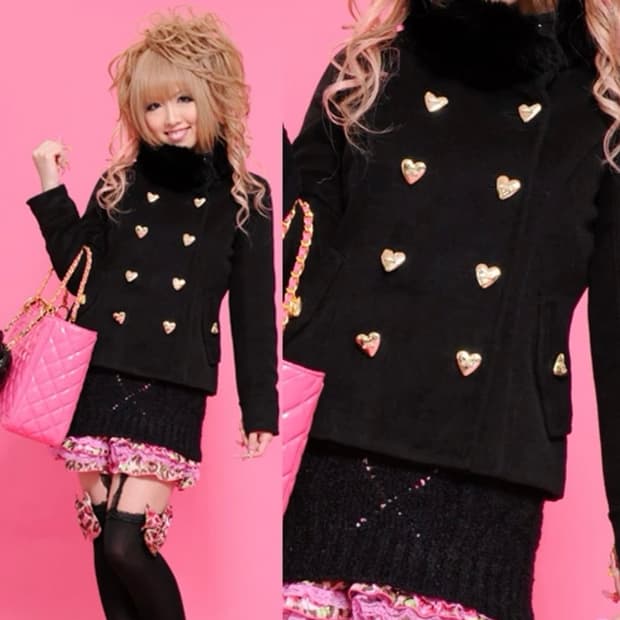 ma*rs 숏코트 하트 금장 버튼 퍼 아게하 갸루 히메 마즈