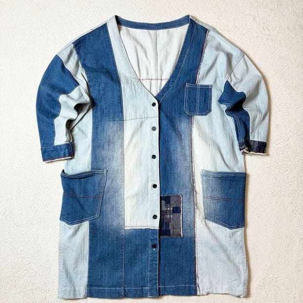 Selected 피그먼트 데님 패치 워크 코트 PN7207