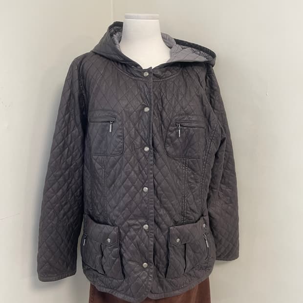 빈티지 다이아몬드 퀼팅 멀티포켓 후드 자켓 