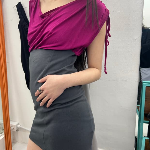 드레이프넥 미디 원피스