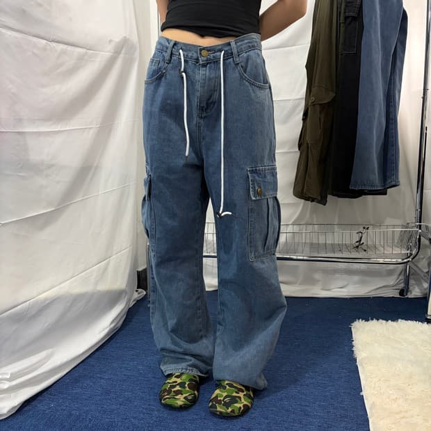 연청 스트링 카고 데님 팬츠