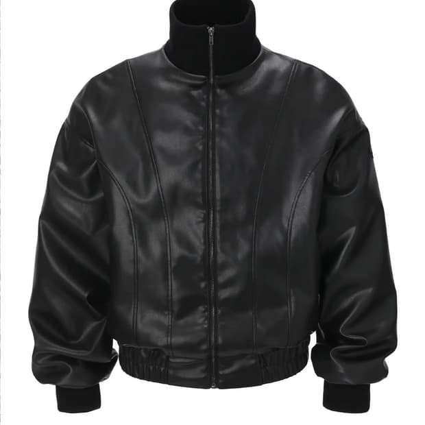 쓰리타임즈 하이넥 레더자켓