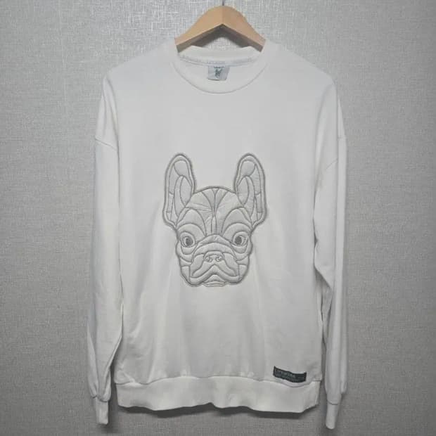 LIFEWORK 불독 자수 맨투맨 화이트  사이즈 95 오버핏 세탁완료