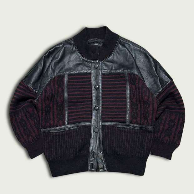 90s Torras 레더 니트 자켓