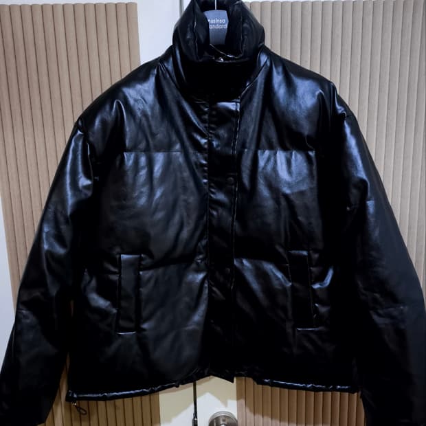 3사이즈 오버핏 록스캐빈 가죽 패딩 페이크레더 푸퍼