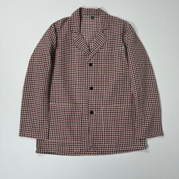 짓먼 빈티지 린넨/코튼 크로셰 체크 자켓 브라운 L사이즈