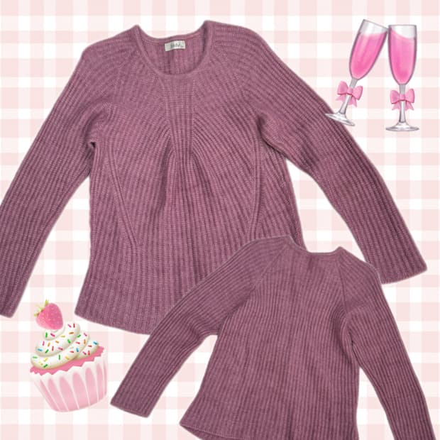 라즈베리 맛 핑크 셔링 골지 앙고라st  히메 갸루 라운드 니트 