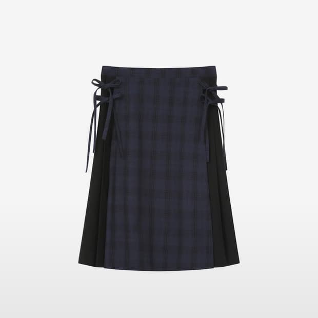 미세키서울 Side bow pleats midi skirt CHECK 