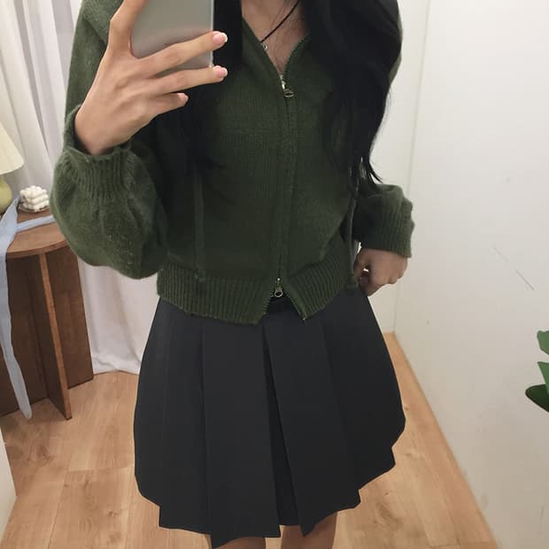 여성 빈티지 크롭 니트 후드집업 100