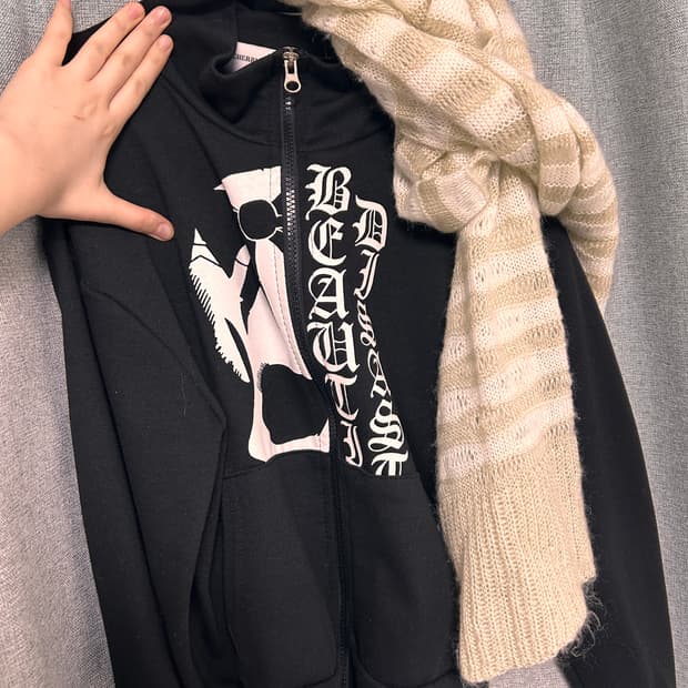 피소녀 집업 블랙 펑크 고스 해골 스컬