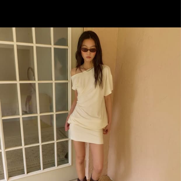 OURSAALTY tension flow mini dress cream