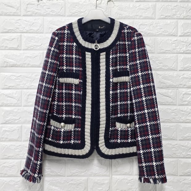 지컷 체크 트위드 집업 자켓 M