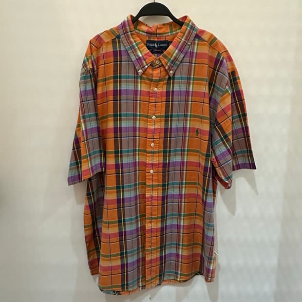 POLO 폴로 오렌지 체크반팔셔츠🍊
