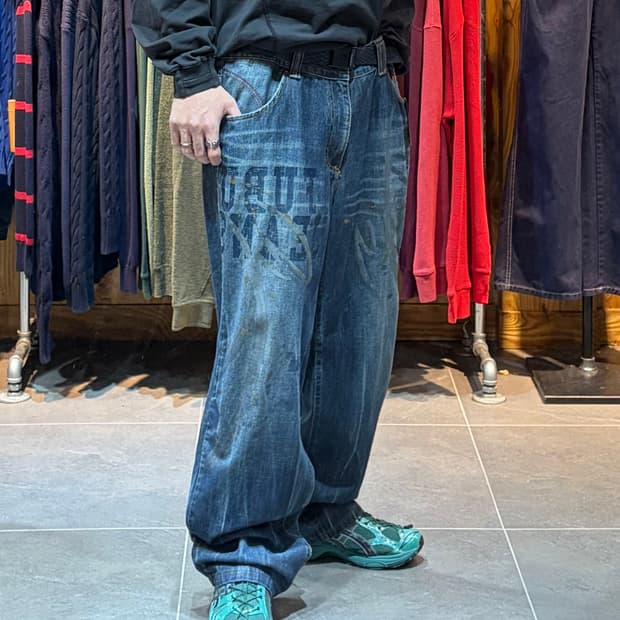 36in FUBU 푸부 더티페인팅 워싱 와이드 데님팬츠