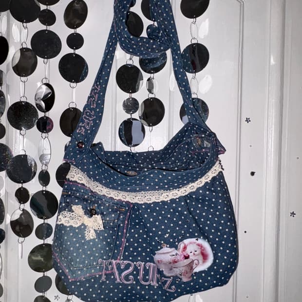 Denim dot patch cross bag