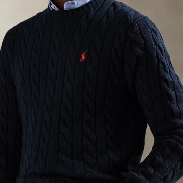 (M/100)폴로랄프로렌 코튼 케이블 꽈배기 니트 네이비 폴로니트