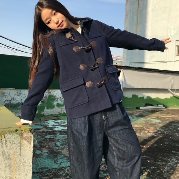 네이비 후디 떡볶이 코트 