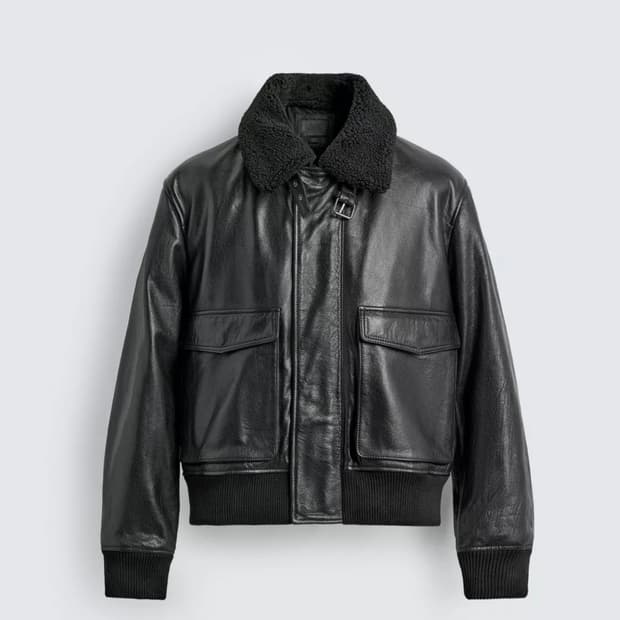 콤비 칼라 리얼레더 점퍼