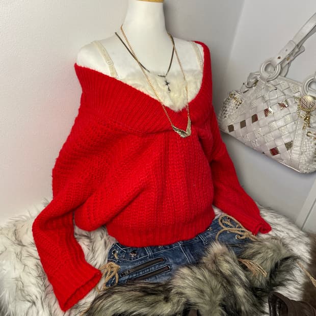 빈티지 크리스마스 니트 퍼 나시 세트