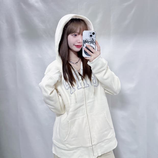 GAP 갭 화이트 오버핏 양털 후드집업 