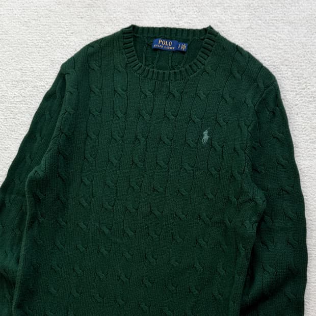 폴로 딥그린 케이블 니트