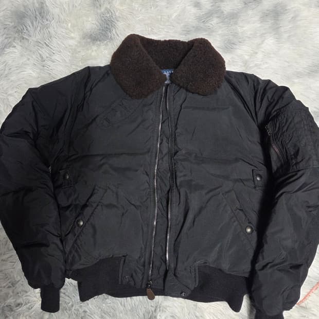 폴로 랄프로렌 블랙 봄버 구스 패딩 자켓 퍼 카라