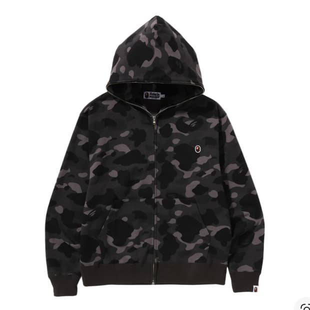 (2XL, 100) 베이프 원포인트 카모 크롭 후드집업 블랙