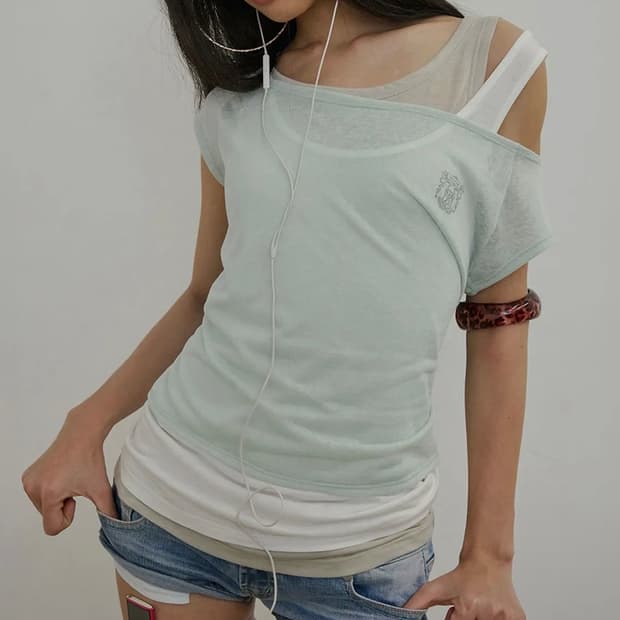 스컬프터 Lazy Sleeveless Layered Tee Mint M