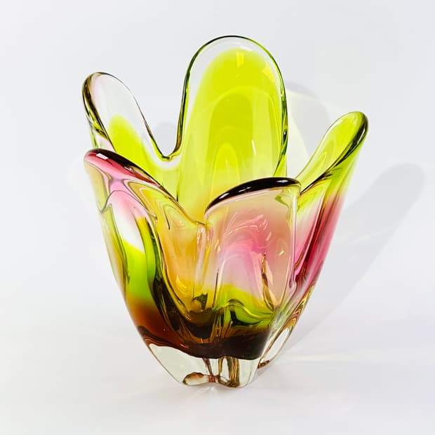 일본 빈티지 이와츠 아트글라스 멀티 컬러 화병