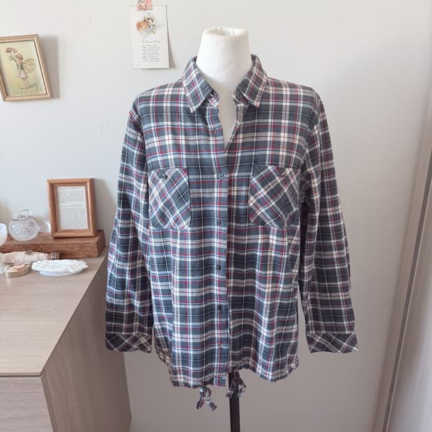 밑단 스트링 체크셔츠