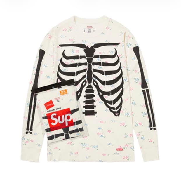 슈프림 헤인즈 본즈 써멀 크루 플로럴 L 사이즈