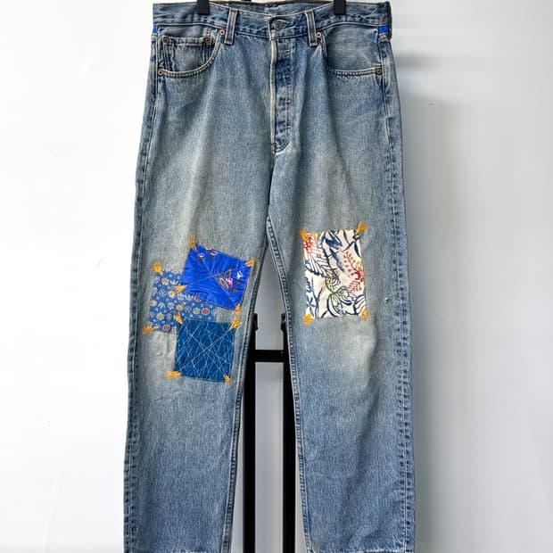 리바이스 90s 501 오리엔탈 패치워크 데님 팬츠 블루