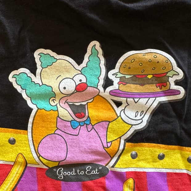 THE SIMPSONS '크러스티 버거' 양면 로고 블랙 티셔츠 - L