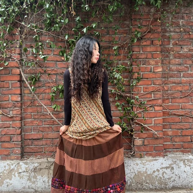 히피 패치 롱스커트