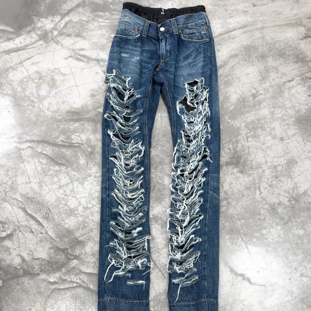 돌체앤가바나 언더웨어 레이어드 새깅 디스트로이드 데님 팬츠