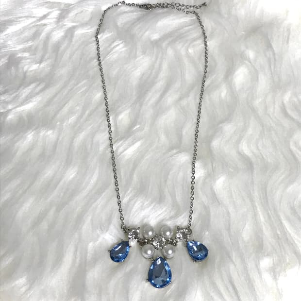 빈티지 블루 진주 크리스탈 공주 갸루 써지컬스틸 체인 목걸이