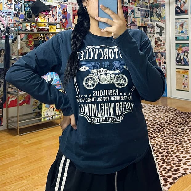 JPN 모터사이클 프린팅 네이비 롱슬리브